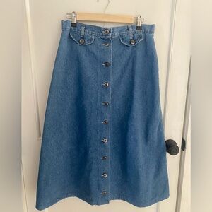 Vintage Denim Button-Front A-Line Skirt
